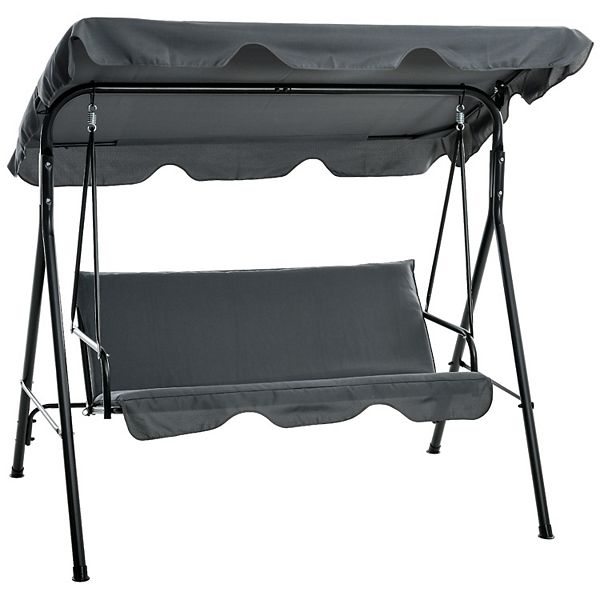 Outsunny 3-Seat Outdoor Patio Swing Chair w/ Tilt Canopy Cushion - Gray