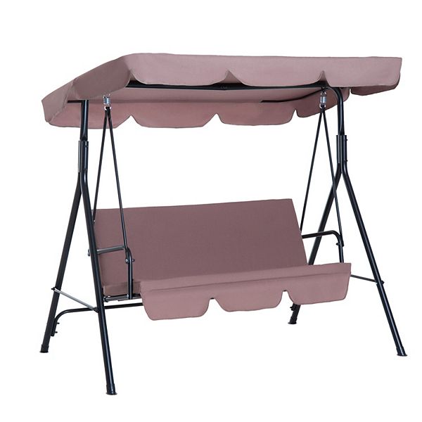 Outsunny 3-Seat Outdoor Patio Swing Chair w/ Tilt Canopy Cushion - Mauve