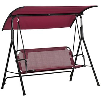 Outsunny 3-Seat Outdoor Patio Swing w/ Canopy & Cushion, 2
