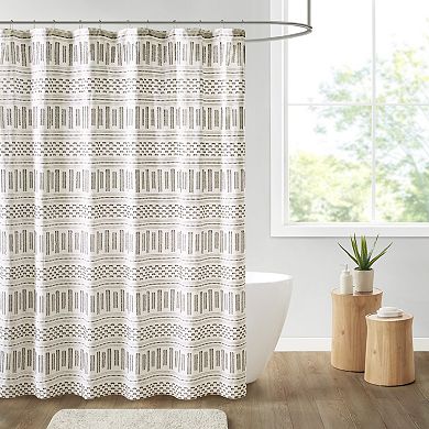 INK+IVY Rhea Farmhouse Cotton Clipped Jacquard Shower Curtain