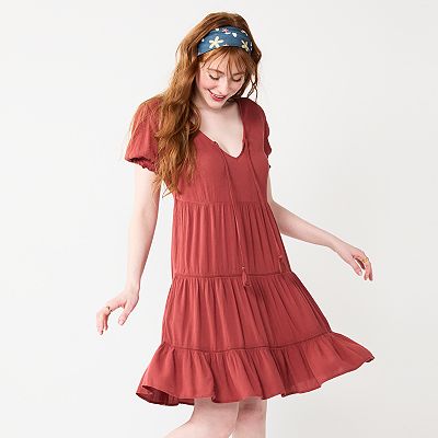 Juniors' SO Tiered Lace Trim Dress