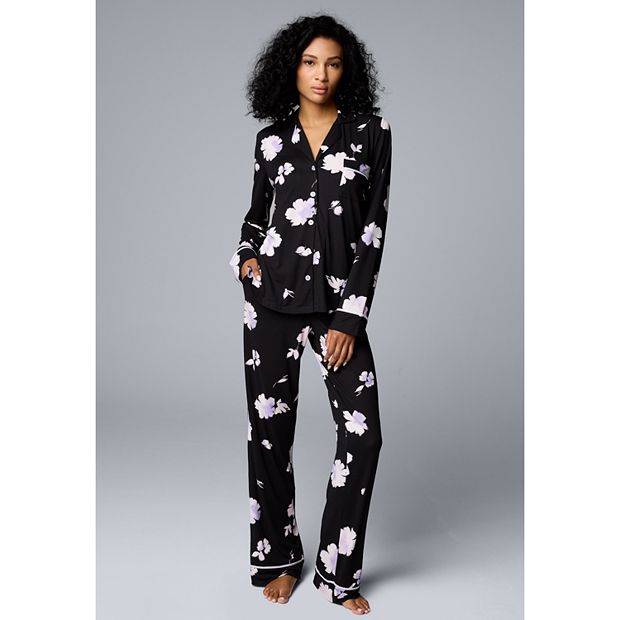 Women's Simply Vera Vera Wang Long Sleeve Pajama Top & Bottoms Sleep Set