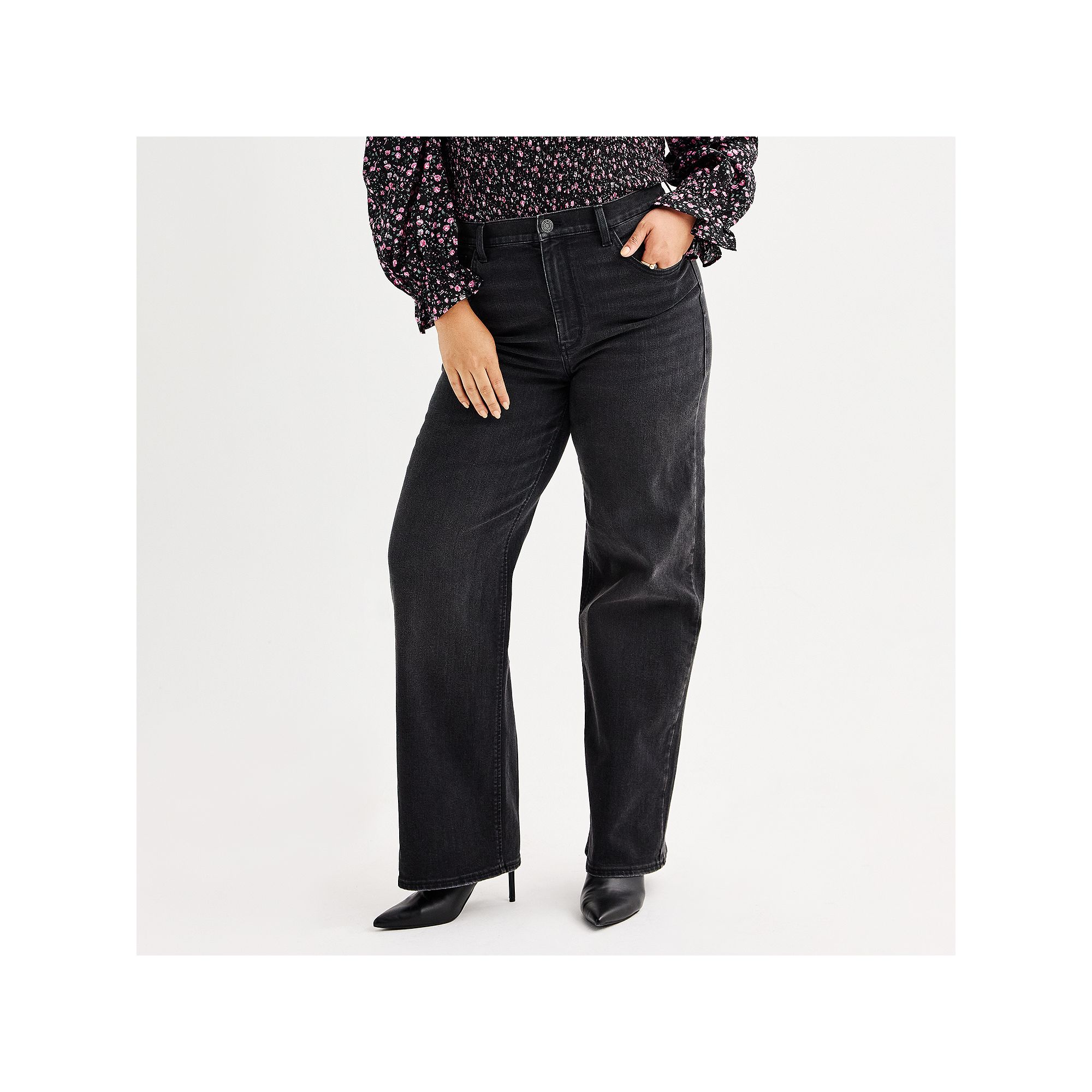 Juniors Plus Size SO® High Rise Wide Leg Jeans, Womens, Size: 18, Black 