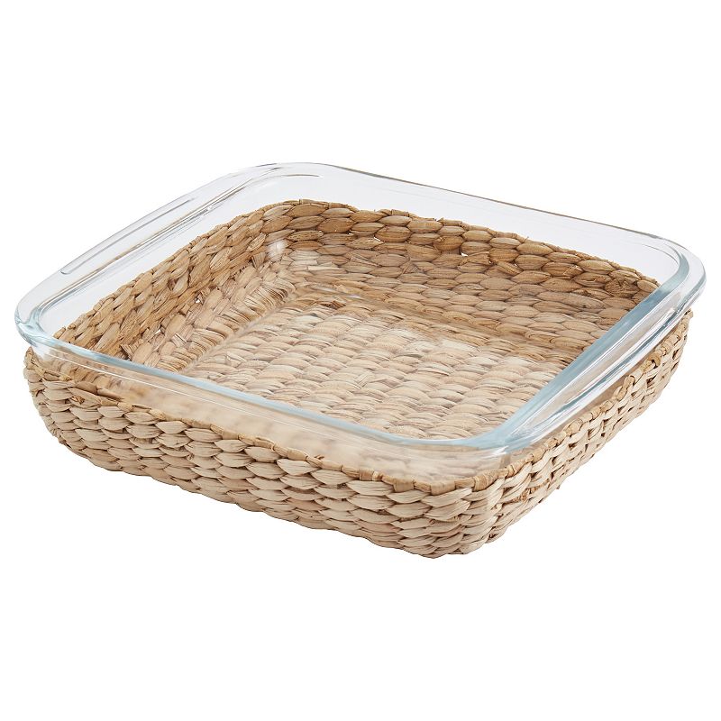 Dolly Parton Square Glass Baker with Wicker Basket, Multicolor