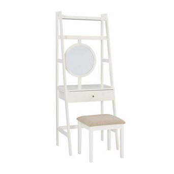 Linon Lilymae Leaning Vanity Floor Decor & Stool 2 pc Set