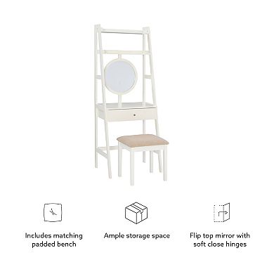 Linon Lilymae Leaning Vanity Floor Decor & Stool 2-piece Set