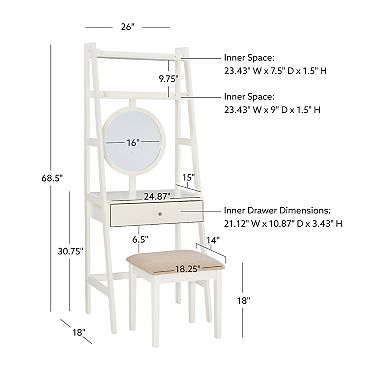 Linon Lilymae Leaning Vanity Floor Decor & Stool 2-piece Set