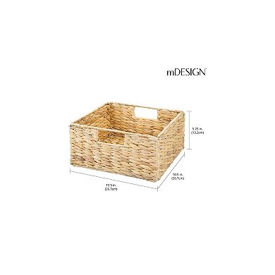 mDesign Woven Hyacinth Bin Basket Organizer with Handles - 4 Pack - Brown Wash