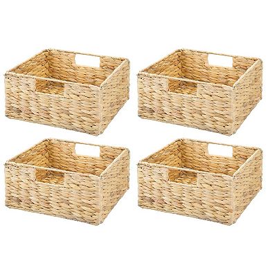 mDesign Woven Hyacinth Bin Basket Organizer with Handles - 4 Pack - Brown Wash