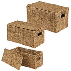 mDesign Small Woven Toilet Tank Bathroom Storage Basket - Camel Brown