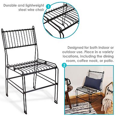Sunnydaze Indoor And Outdoor Steel Wire Dining Chair - Black