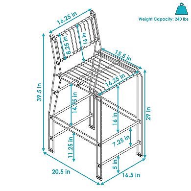 Bar chair dimensions diagram for black steel wire chair.