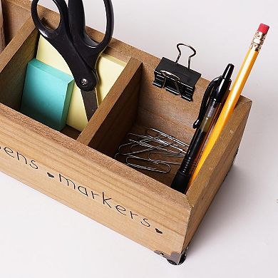 American Art Decor Pencils Pens Markers 3-Cubby Desk Organizer Table Decor