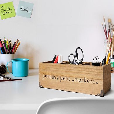 American Art Decor Pencils Pens Markers 3-Cubby Desk Organizer Table Decor