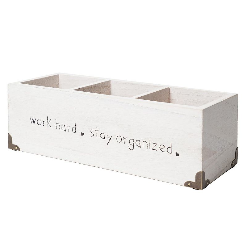 American Art Decor Work Hard Stay Organized 3-Cubby Desk Organizer, White