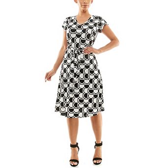 Women's Nina Leonard Cap Sleeve Self Sash Dress