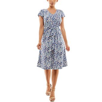 Women's Nina Leonard Cap Sleeve Self Sash Dress