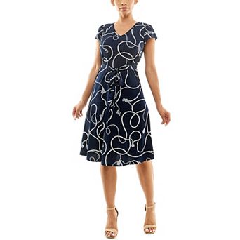 Women's Nina Leonard Cap Sleeve Self Sash Dress