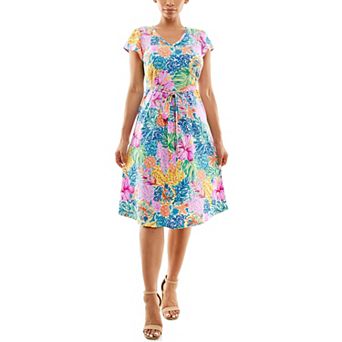 Women's Nina Leonard Cap Sleeve Self Sash Dress