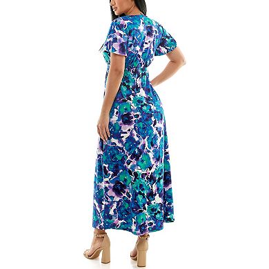 Women's Nina Leonard Flutter Sleeve Maxi Dress