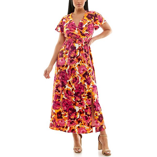 Women's Nina Leonard Flutter Sleeve Maxi Dress