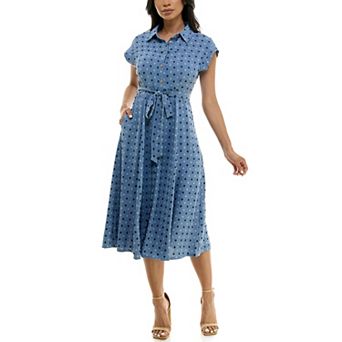 Women's Nina Leonard Collared Button Front Shirt Dress