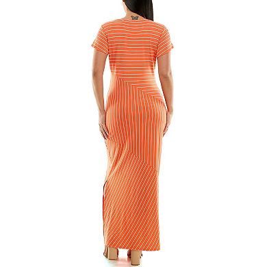 Women's Nina Leonard Scoopneck Stripe Maxi Dress