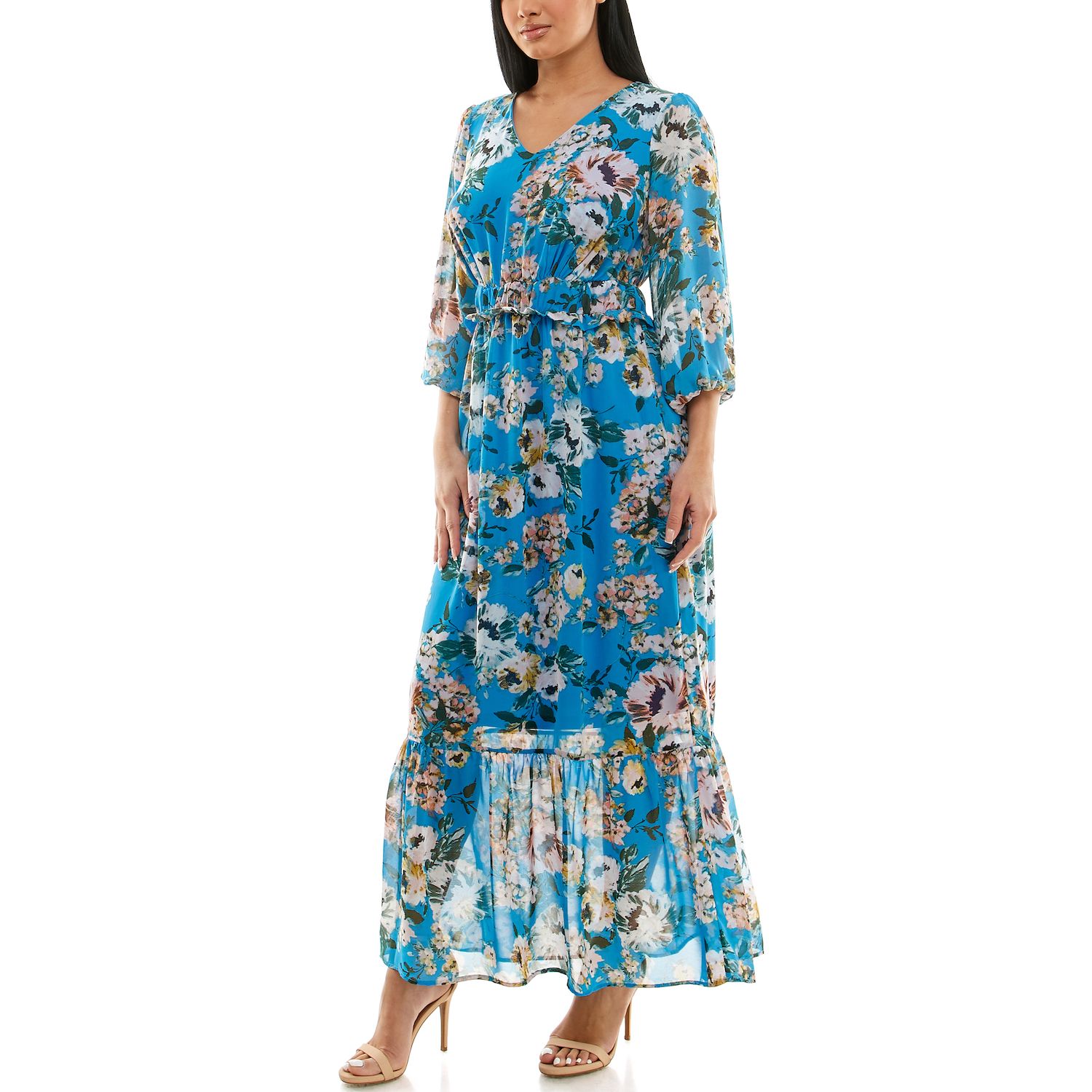 Женское платье Nina Leonard Chiffon Printed Maxi, цвет: Чёрный — фото 3