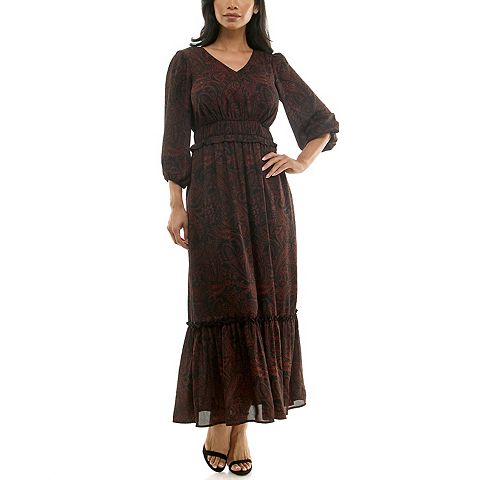 Женские платья Nina Leonard Women's Nina Leonard Chiffon Printed Maxi Dress