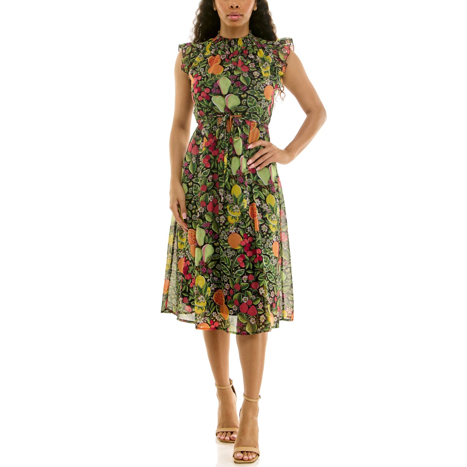 Женские платья Nina Leonard Smocked Flutter Sleeve Print Dress
