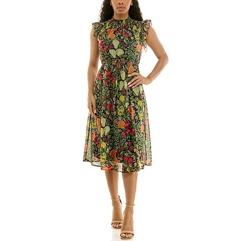 Женские платья Nina Leonard Women's Nina Leonard Smocked Flutter Sleeve Print Dress