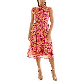 Women's Nina Leonard Smocked Flutter Sleeve Print Dress