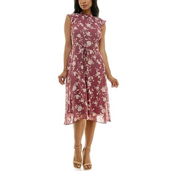 Women's Nina Leonard Smocked Flutter Sleeve Print Dress