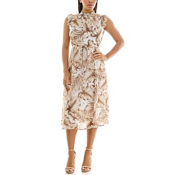 Women's Nina Leonard Smocked Flutter Sleeve Print Dress