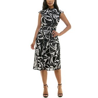 Women's Nina Leonard Smocked Flutter Sleeve Print Dress