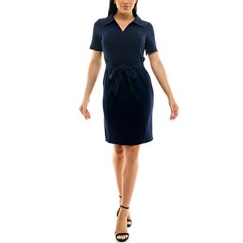Women's Nina Leonard Self-Sash Collar Dress