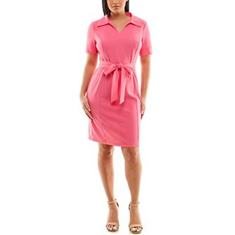 Women's Nina Leonard Self-Sash Collar Dress