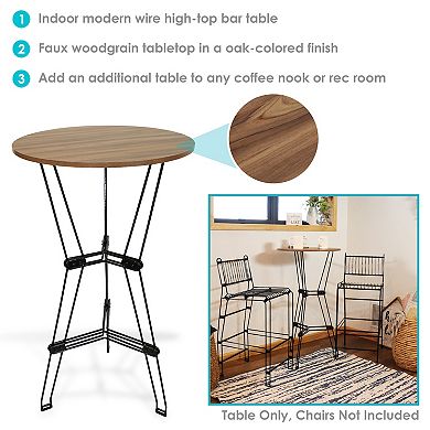 Sunnydaze Indoor Steel Bar Table with Faux Woodgrain Tabletop