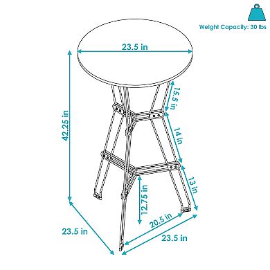Sunnydaze Indoor Steel Bar Table with Faux Woodgrain Tabletop