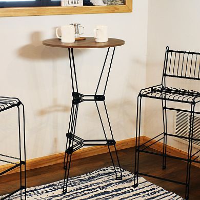 Sunnydaze Indoor Steel Bar Table with Faux Woodgrain Tabletop