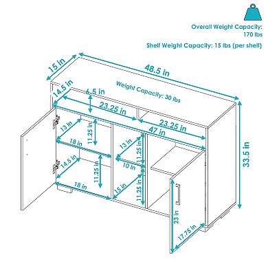 Sunnydaze 48.5" Anthony Sideboard Storage Buffet Cabinet with Shelves