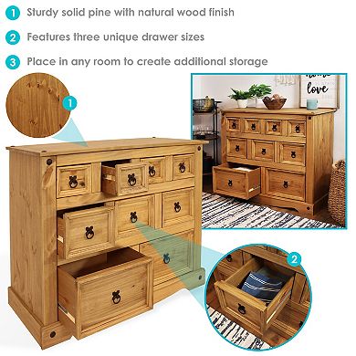 Sunnydaze 9-Drawer Solid Pine Chest - Light Brown - 39.75 in