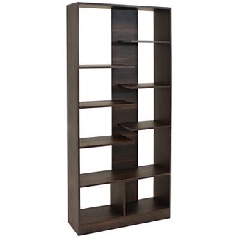 Sunnydaze Rosalee 9 tier Open Bookshelf with Staggered Shelves Coffee Brown