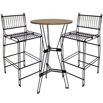 Sunnydaze Modern Wire Steel 3 pc Indoor Bar Set with Table - Brown
