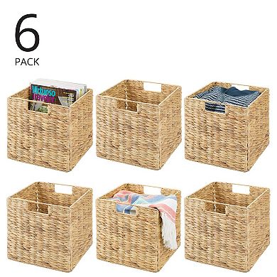 mDesign Hyacinth Woven Cube Bin Basket Organizer, Handles, 6 Pack, Gray Wash