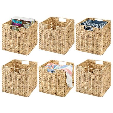 mDesign Hyacinth Woven Cube Bin Basket Organizer, Handles, 6 Pack, Gray Wash