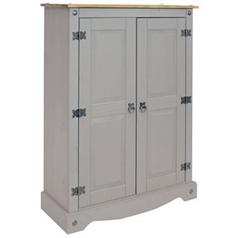 Sunnydaze 2-Door, 2-Shelf Solid Pine Accent Cupboard - Gray - 43 in