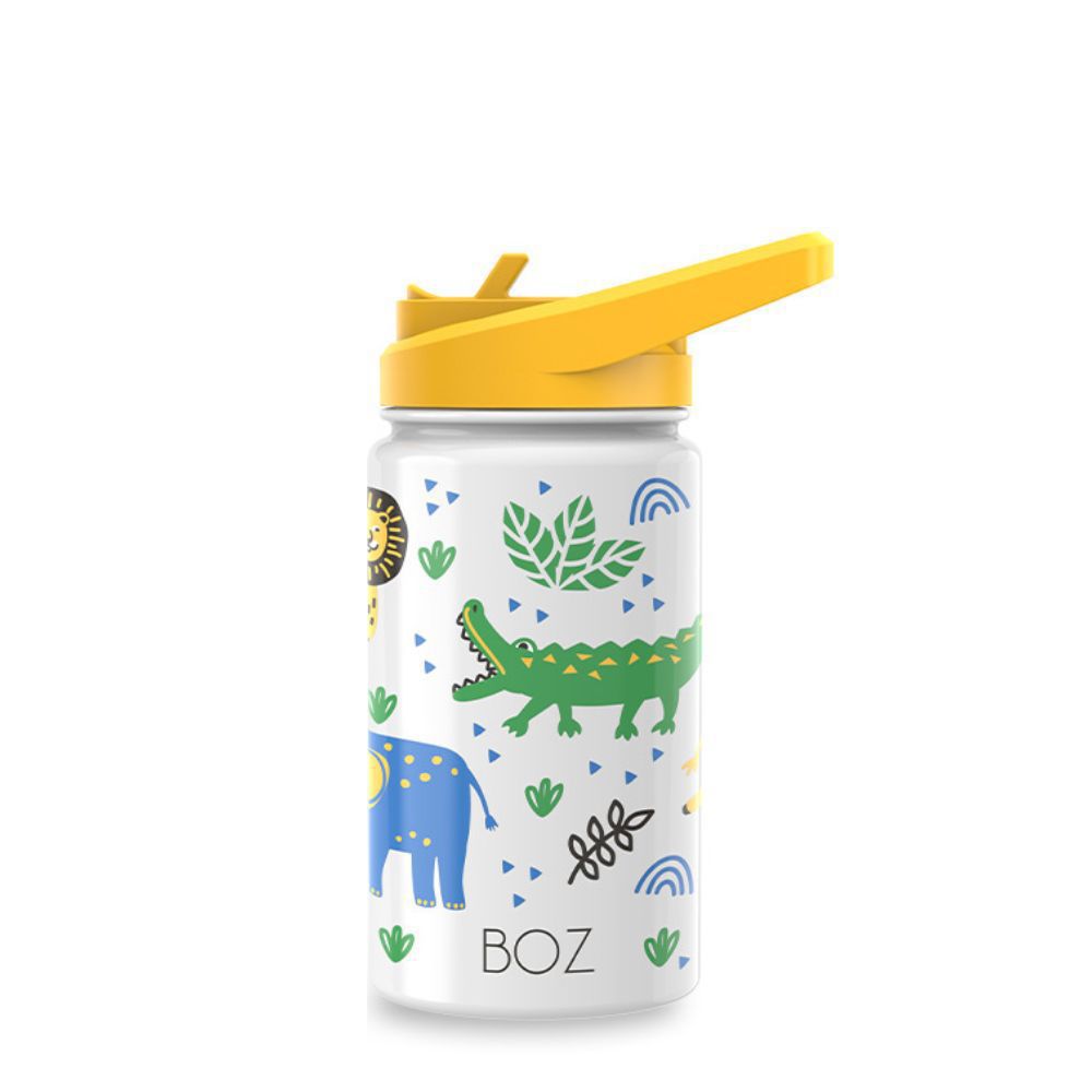 BOZ Kids Insulated Water Bottle with Straw Lid, Stainless Steel (Shark)
