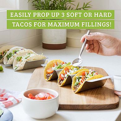 Chef Tacos Stainless Steel Taco Holder Set of 6 - Taco Holder Stand with Handles, Dishwasher Safe