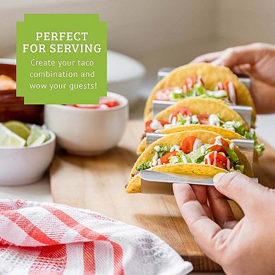 Chef Tacos Stainless Steel Taco Holder Set of 6 - Taco Holder Stand with Handles, Dishwasher Safe